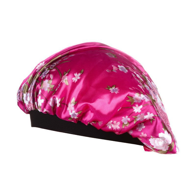 Printed Satin Nightcap Stretch Wide-brimmed Round Cap Chemotherapy Cap Dome Bathing Cap Imitation Silk Hair Care Cap